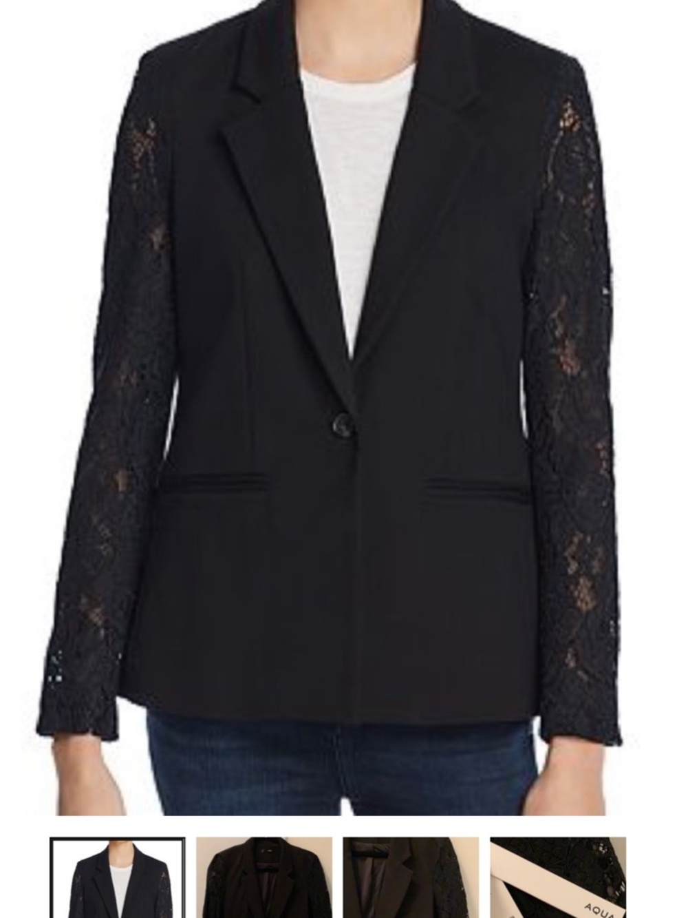 Aqua Black Lace-Sleeve Single-Button Blazer